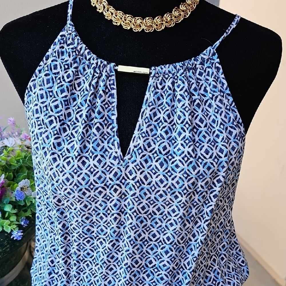 Michael Kors Blue and White Sleeveless lightweight dress with Cut Out size 10